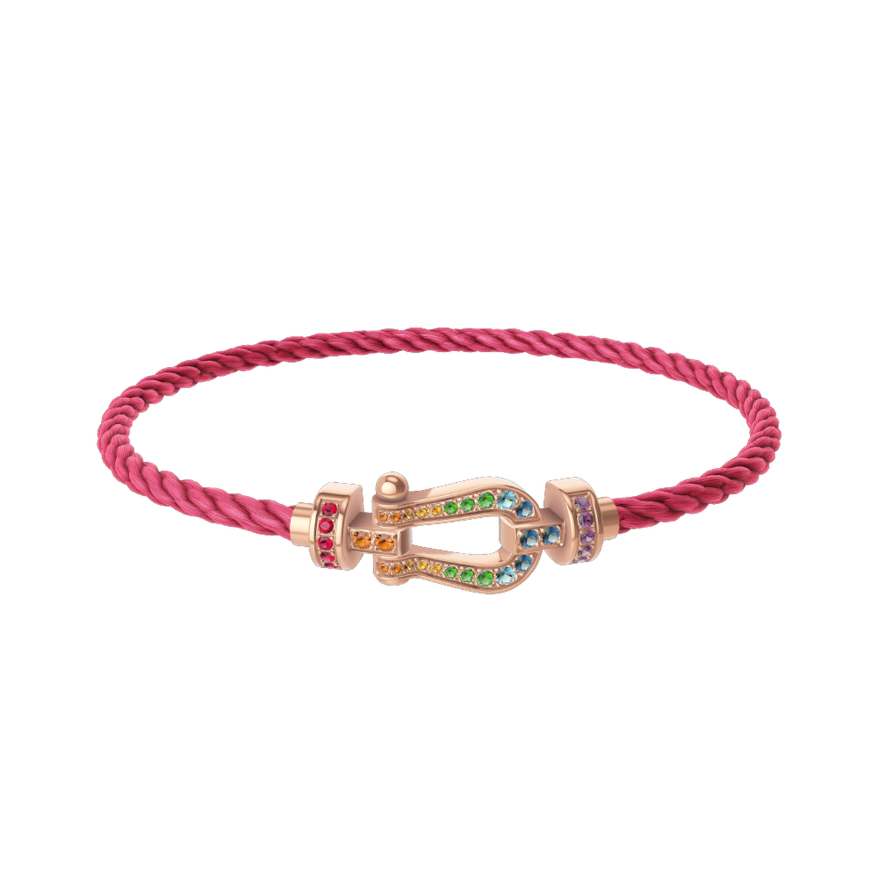 Fred Force 10 Medium 18k Rose Gold and Pave Multi Stone Cable Bracelet Size 15 inches